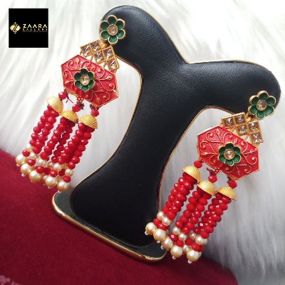 Picture of Jaypuri Art Red Earrings For Women M-JMIND-301R1 (Imported) - 1 Pair - Earrings - Ear Rings