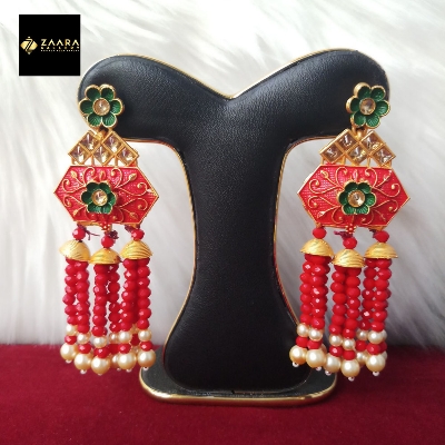 Picture of Jaypuri Art Red Earrings For Women M-JMIND-301R1 (Imported) - 1 Pair - Earrings - Ear Rings