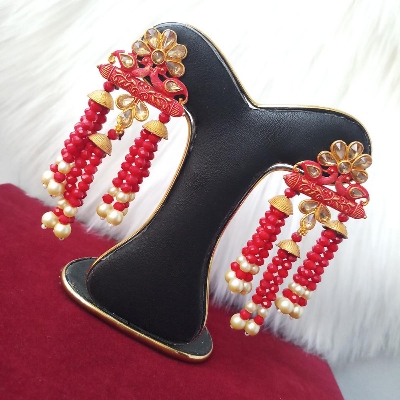 Picture of Jaypuri Art Red Earrings For Women M-JMIND-301R3 (Imported) - 1 Pair - Earrings - Ear Rings