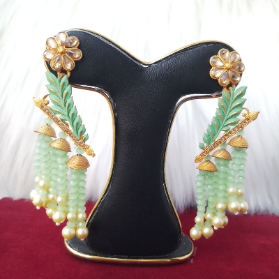 Picture of Jaypuri Art Earrings For Women Light Green with Blue M-JMIND-305LG2 (Imported) - 1 Pair - Earrings - Ear Rings