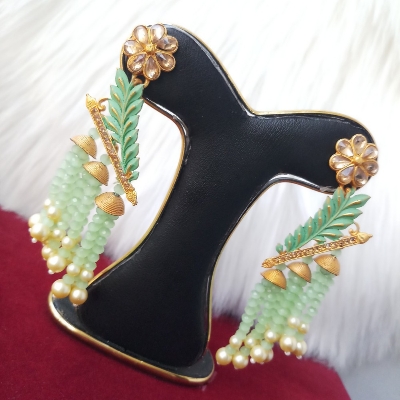 Picture of Jaypuri Art Earrings For Women Light Green with Blue M-JMIND-305LG2 (Imported) - 1 Pair - Earrings - Ear Rings