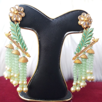 Picture of Jaypuri Art Earrings For Women Light Green with Blue M-JMIND-305LG2 (Imported) - 1 Pair - Earrings - Ear Rings
