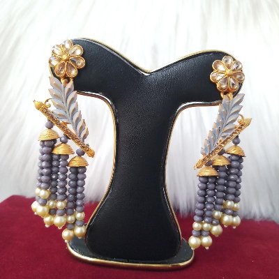 Picture of Jaypuri Art Earrings (Dark Ash/Dark Grey) For Women M-JMIND-306 (Imported) - 1 Pair - Earrings for Women - Earrings