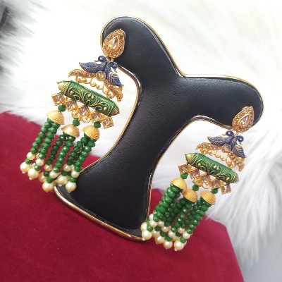 Picture of Jaypuri Art Earrings For Women Green with Blue M-JMIND-305GB2 (Imported) - 1 Pair - Earrings - Ear Rings