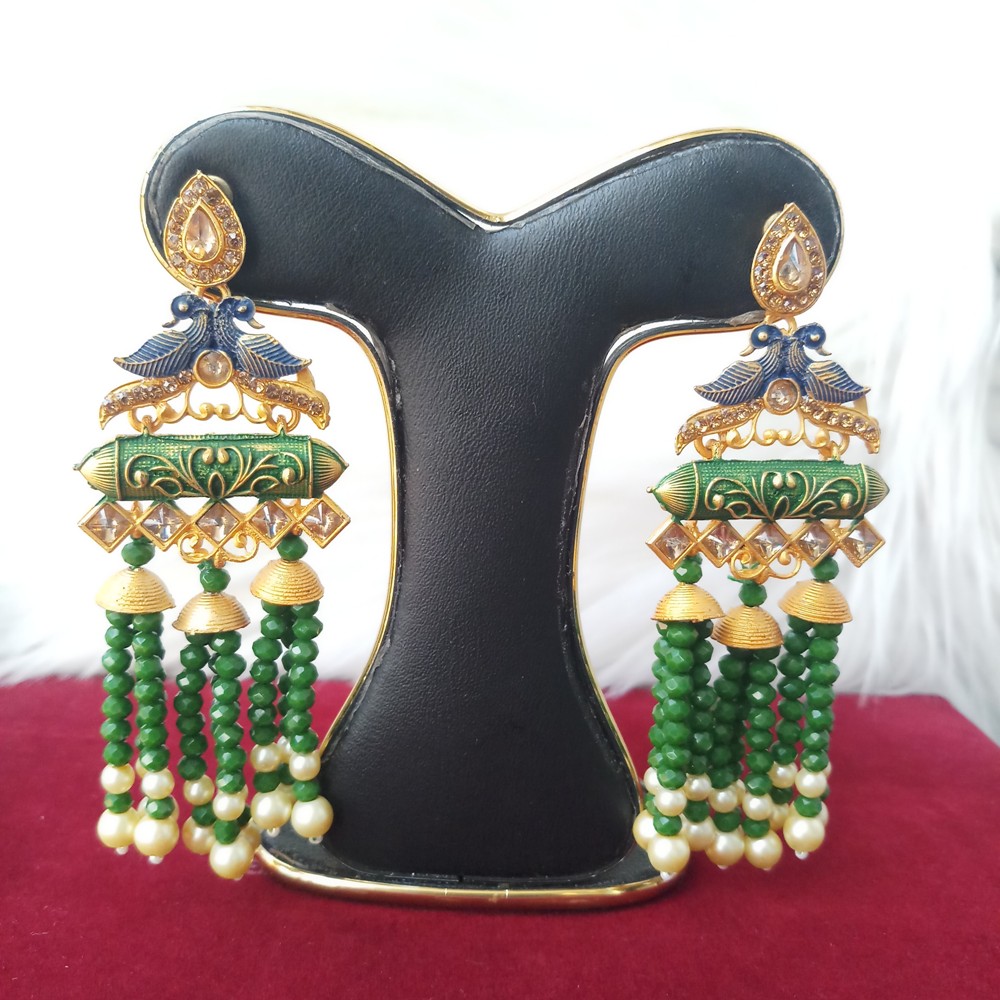 Picture of Jaypuri Art Earrings For Women Green with Blue M-JMIND-305GB2 (Imported) - 1 Pair - Earrings - Ear Rings
