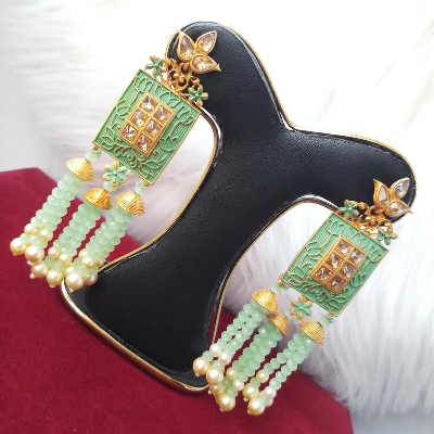 Picture of Jaypuri Art Earrings For Women Light Green M-JMIND-305 (Imported) - 1 Pair - Earrings