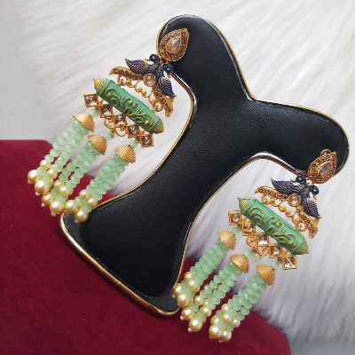 Picture of Jaypuri Art Earrings For Women Light Green with Blue M-JMIND-305LGB (Imported) - 1 Pair - Earrings - Ear Rings