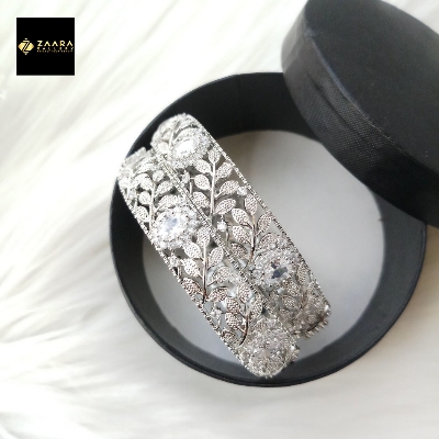 Picture of Diamond Cut AD Stone ( Mint and Pink) Silver Color Bangles for Women (Imported) - 2 Pieces M-DCB512M - Bangles