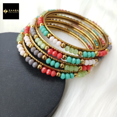 Picture of Multicolor Crystal Beads Metal Bangles for Women (Imported)  M-CB203 - 4 Pieces - Bangles - Bangles for Women - চুড়ি