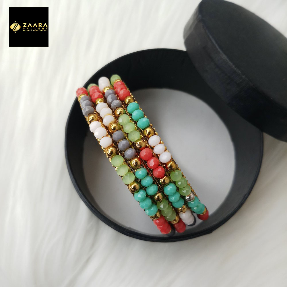 Picture of Multicolor Crystal Beads Metal Bangles for Women (Imported)  M-CB203 - 4 Pieces - Bangles - Bangles for Women - চুড়ি