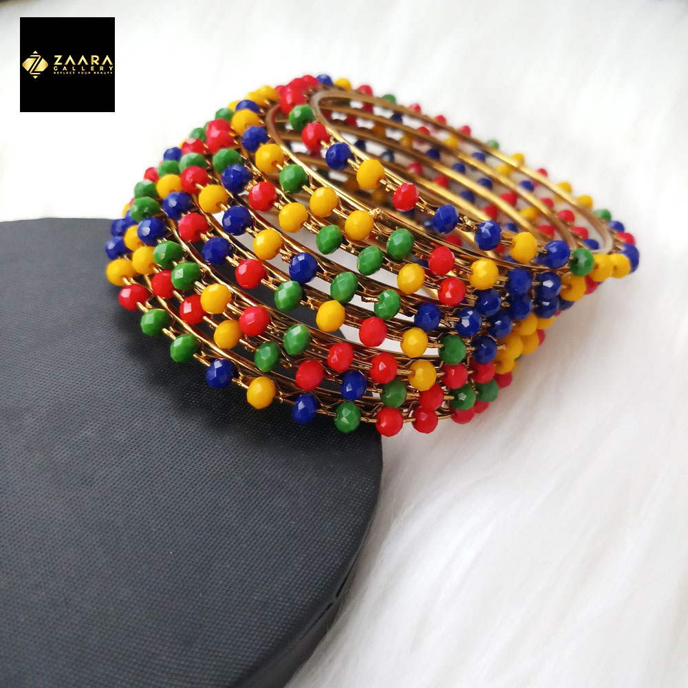 Picture of Multicolor Crystal Beads Metal Bangles for Women (Imported) M-CB206 - 8 Pieces - Bangles - Bangles for Women - চুড়ি