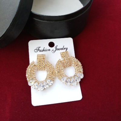 Picture of Korean Fashion Rhinestone Stone Golden Earrings For Women & Girls - 1 Pair (Imported) M-STE460G - Earring - Earrings for Women -Earrings for Girls