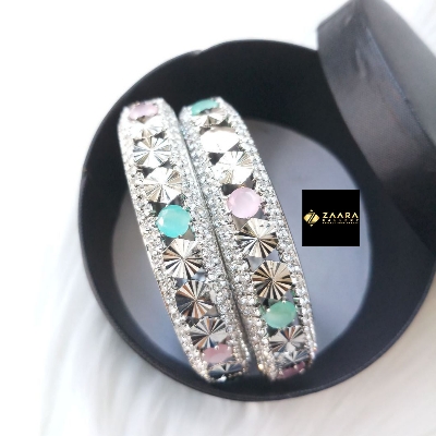 Picture of Diamond Cut AD Stone (Mint and Pink) & Rhinestone (White) Mixed Bangles For Women (Imported) M-DCB525- 2 Pieces - Bangles for Women - Bangles – চুড়ি