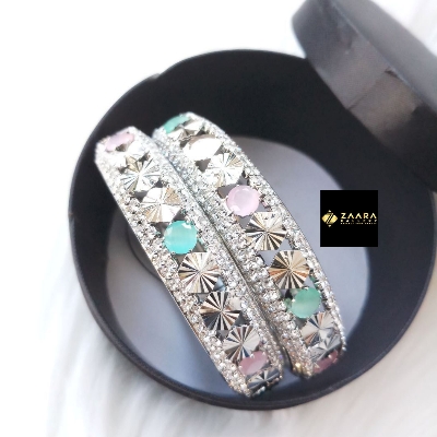 Picture of Diamond Cut AD Stone (Mint and Pink) & Rhinestone (White) Mixed Bangles For Women (Imported) M-DCB525- 2 Pieces - Bangles for Women - Bangles – চুড়ি