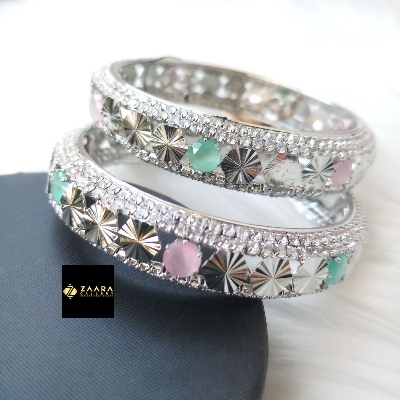 Picture of Diamond Cut AD Stone (Mint and Pink) & Rhinestone (White) Mixed Bangles For Women (Imported) M-DCB525- 2 Pieces - Bangles for Women - Bangles – চুড়ি