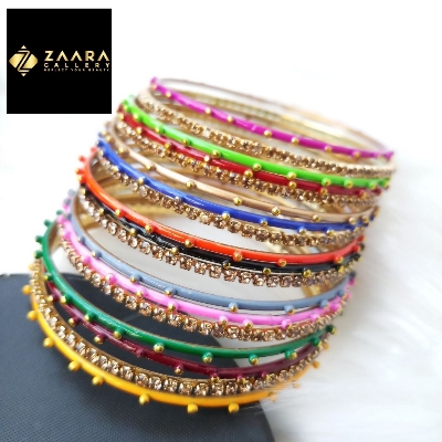 Picture of Stone and Metal Bangles for Women (Multicolor) (Imported) M-SMB90005 - 18 Pieces - Bangles - Bangles for Women - চুড়ি
