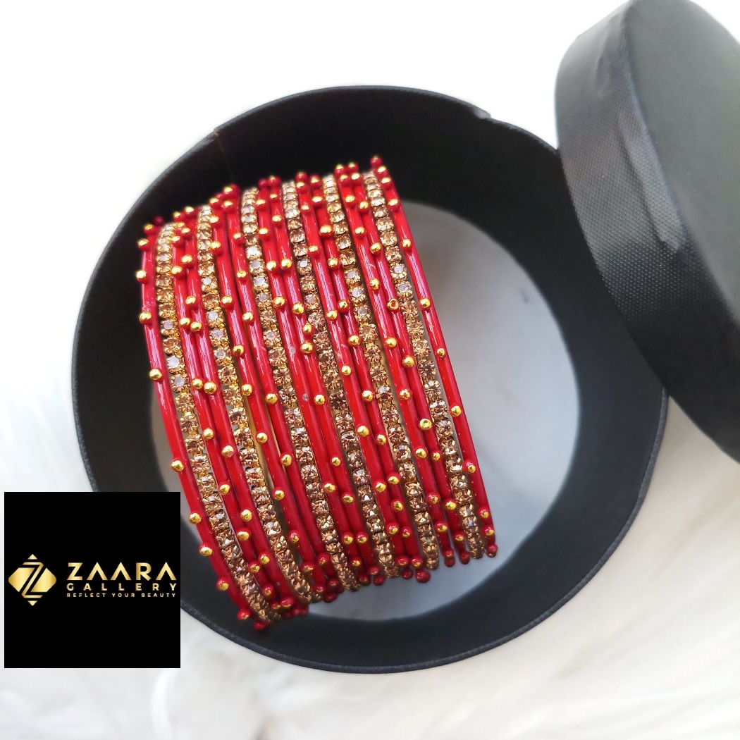 Picture of Stone and Metal Bangles for Women (Red) (Imported) M-SMB90003 - 18 Pieces - Bangles - Bangles for Women - চুড়ি