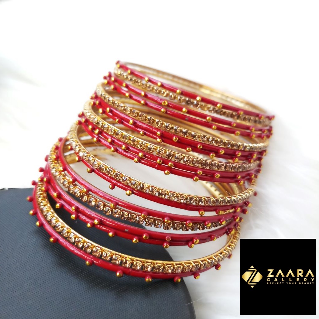 Picture of Stone and Metal Bangles for Women (Red) (Imported) M-SMB90003 - 18 Pieces - Bangles - Bangles for Women - চুড়ি