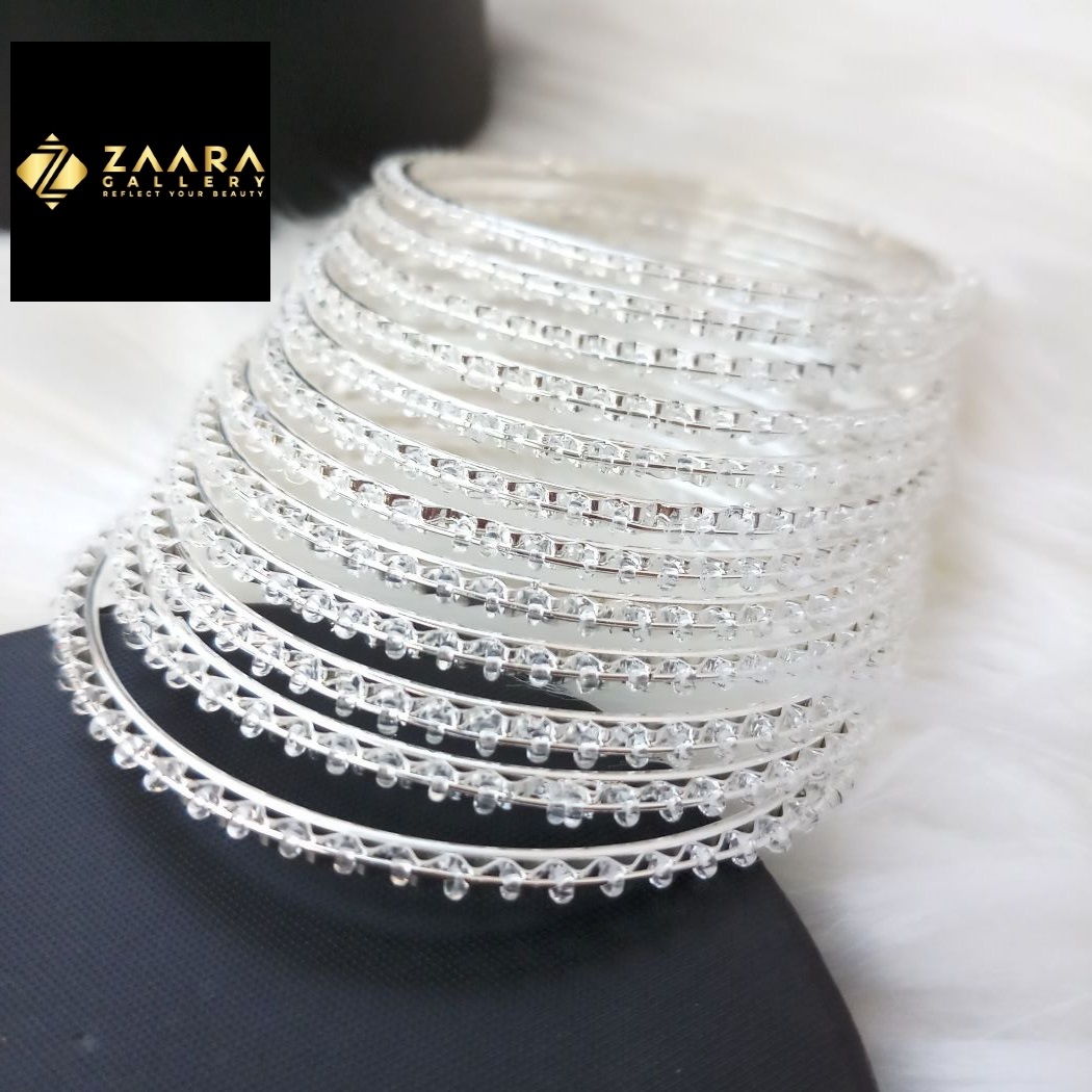 Picture of White Beads Metal Bangles for Women (Imported) M-BM700093 - 12 Pieces- Bangles - Bangles for Women - চুড়ি