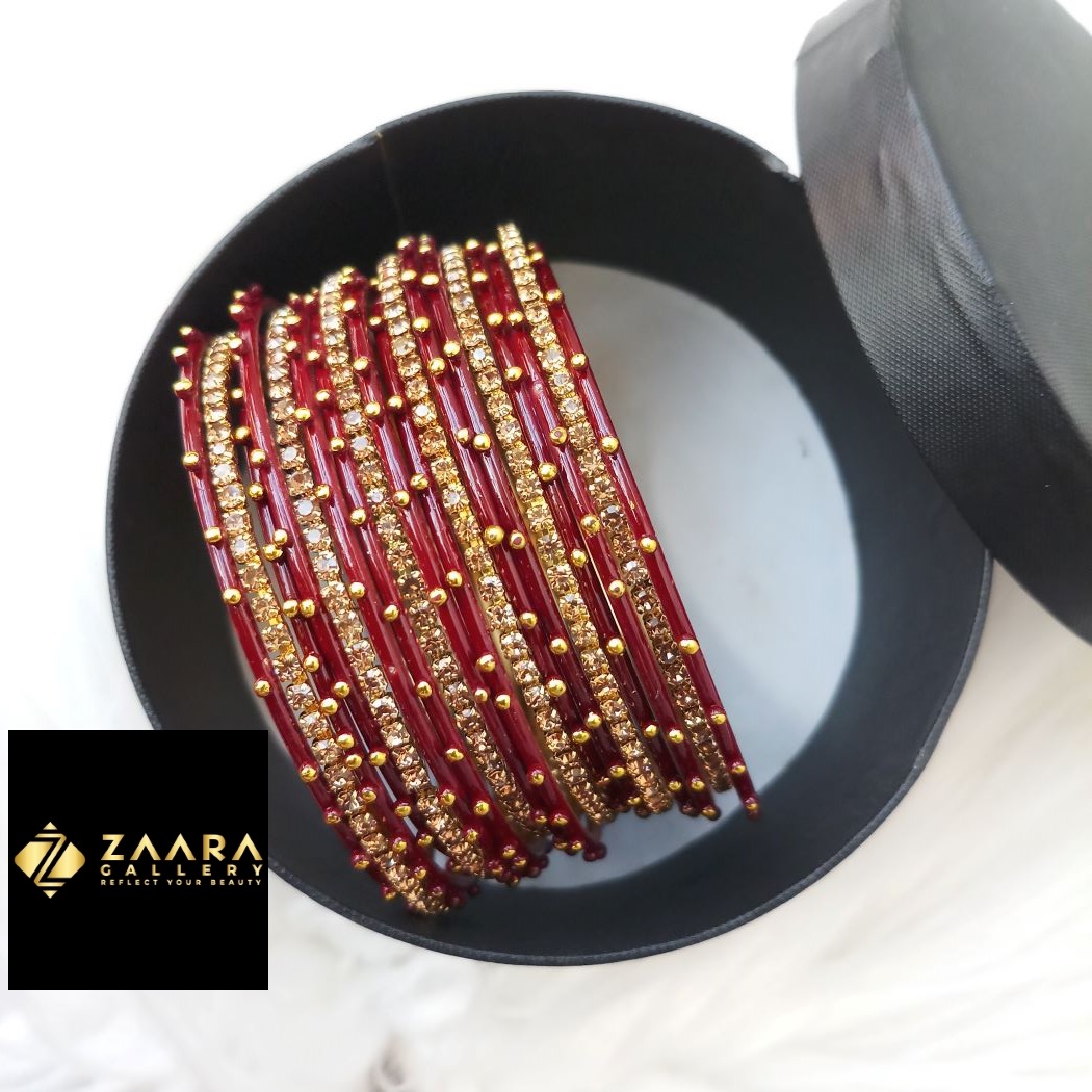 Picture of Stone and Metal Bangles for Women (Maroon) (Imported) M-SMB90004 - 18 Pieces - Bangles - Bangles for Women - চুড়ি