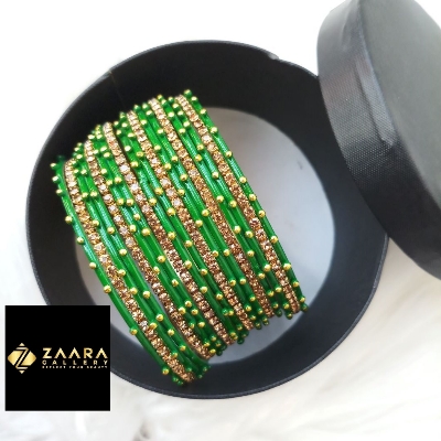 Picture of Stone and Metal Bangles for Women (Green) (Imported) M-SMB90002 - 18 Pieces - Bangles - Bangles for Women - চুড়ি