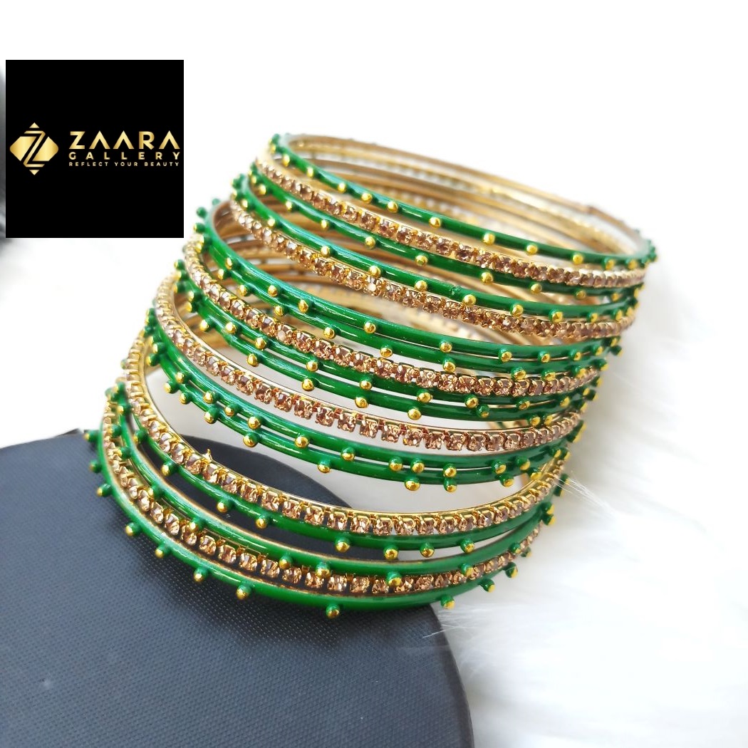 Picture of Stone and Metal Bangles for Women (Green) (Imported) M-SMB90002 - 18 Pieces - Bangles - Bangles for Women - চুড়ি