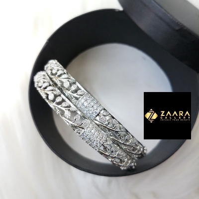 Picture of Diamond Cut AD Stone  Silver Color Bangles for Women (Imported) M-DCB527 - 2 Pieces- Bangles - Bangles for Women - চুড়ি