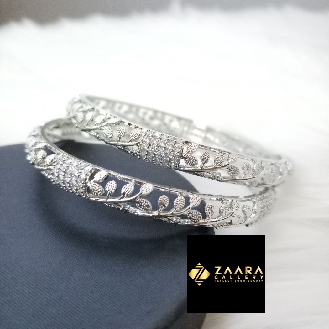 Picture of Diamond Cut AD Stone  Silver Color Bangles for Women (Imported) M-DCB527 - 2 Pieces- Bangles - Bangles for Women - চুড়ি