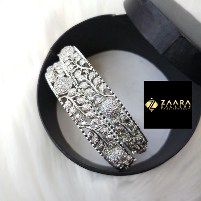 Picture of Diamond Cut AD Stone  Silver Color Bangles for Women (Imported) M-DCB531 - 2 Pieces- Bangles - Bangles for Women - চুড়ি