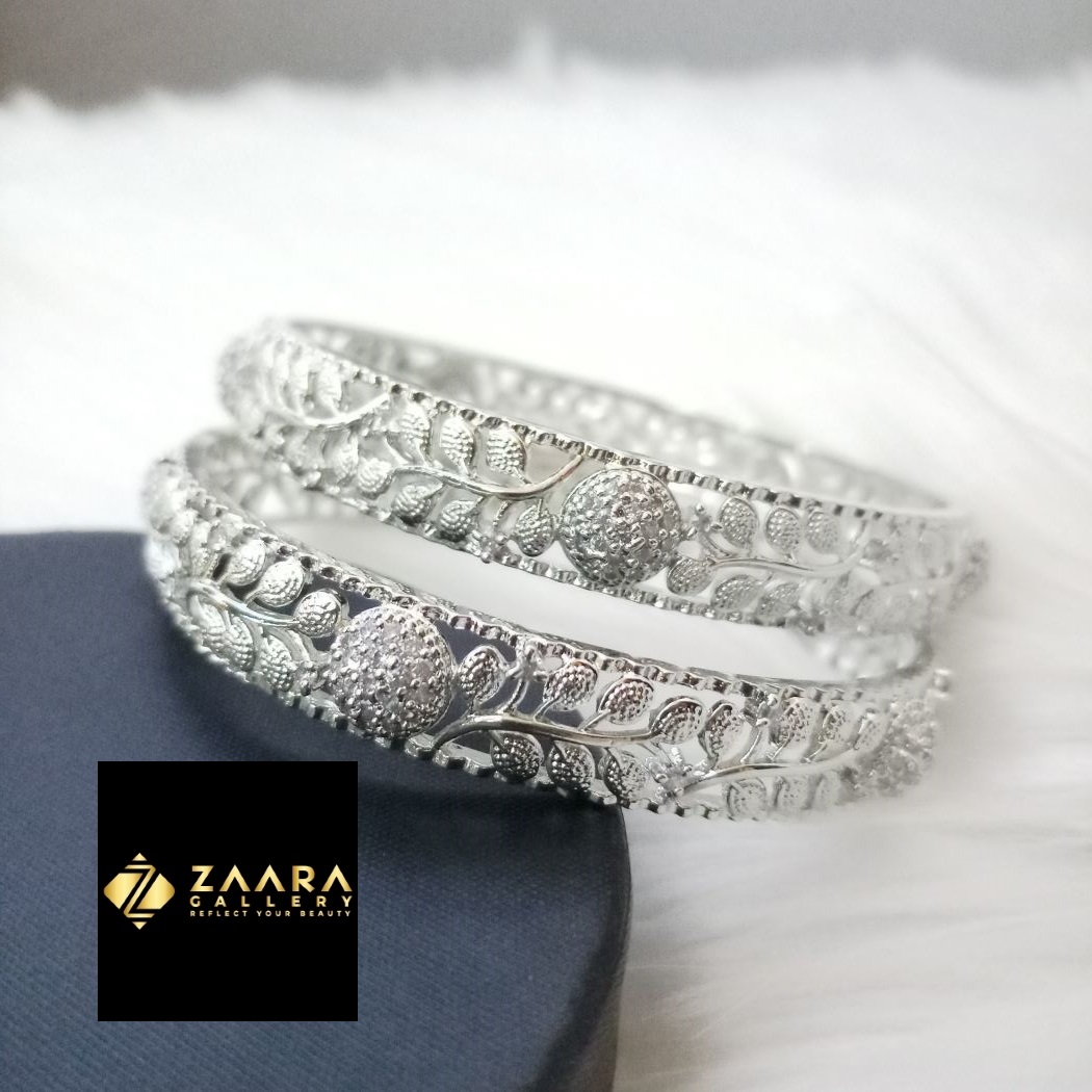 Picture of Diamond Cut AD Stone  Silver Color Bangles for Women (Imported) M-DCB531 - 2 Pieces- Bangles - Bangles for Women - চুড়ি