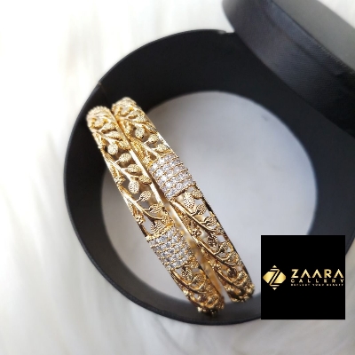 Picture of Diamond Cut AD Stone Golden Color Bangles for Women (Imported) M-DCB528- 2 Pieces- Bangles - Bangles for Women - চুড়ি