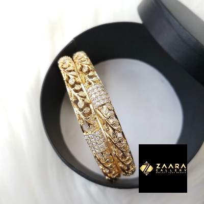 Picture of Diamond Cut AD Stone Golden Color Bangles for Women (Imported) M-DCB528- 2 Pieces- Bangles - Bangles for Women - চুড়ি