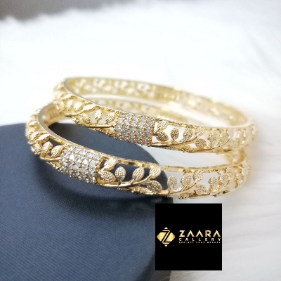 Picture of Diamond Cut AD Stone Golden Color Bangles for Women (Imported) M-DCB528- 2 Pieces- Bangles - Bangles for Women - চুড়ি