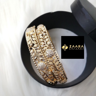 Picture of Diamond Cut AD Stone Golden Color Bangles for Women (Imported) M-DCB530 - 2 Pieces- Bangles - Bangles for Women - চুড়ি