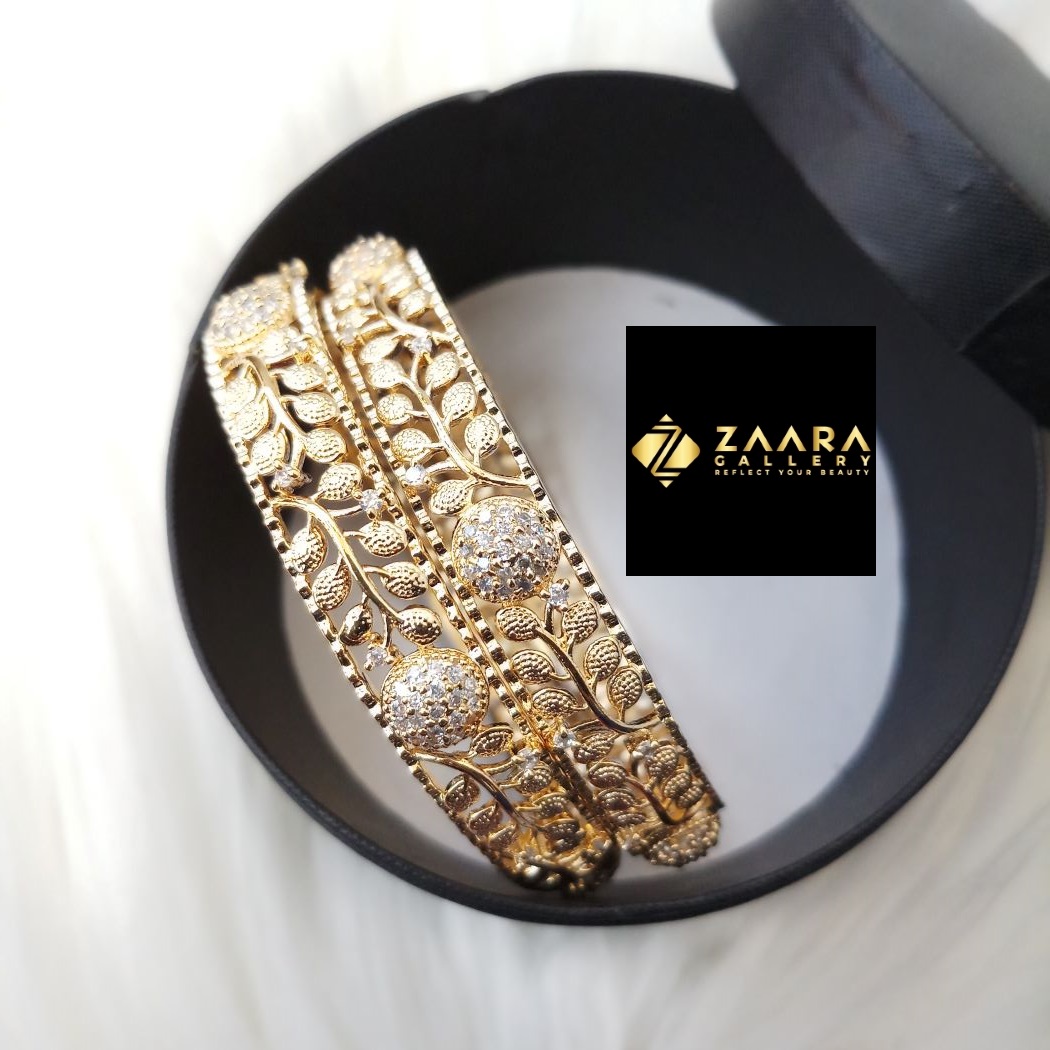 Picture of Diamond Cut AD Stone Golden Color Bangles for Women (Imported) M-DCB530 - 2 Pieces- Bangles - Bangles for Women - চুড়ি