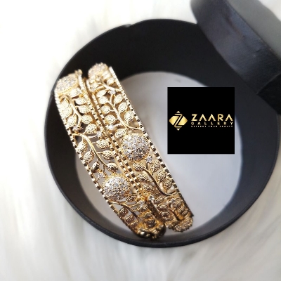 Picture of Diamond Cut AD Stone Golden Color Bangles for Women (Imported) M-DCB530 - 2 Pieces- Bangles - Bangles for Women - চুড়ি