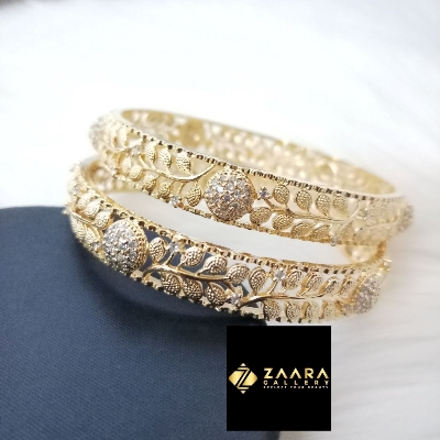 Picture of Diamond Cut AD Stone Golden Color Bangles for Women (Imported) M-DCB530 - 2 Pieces- Bangles - Bangles for Women - চুড়ি