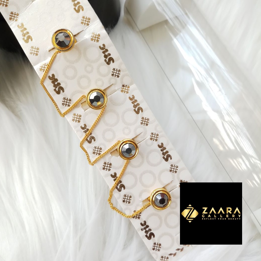 Picture of 4 Pieces Set Golden Chain Metal & Stone Panjabi Button For Men (Imported) M-615 - Panjabi Button for Men