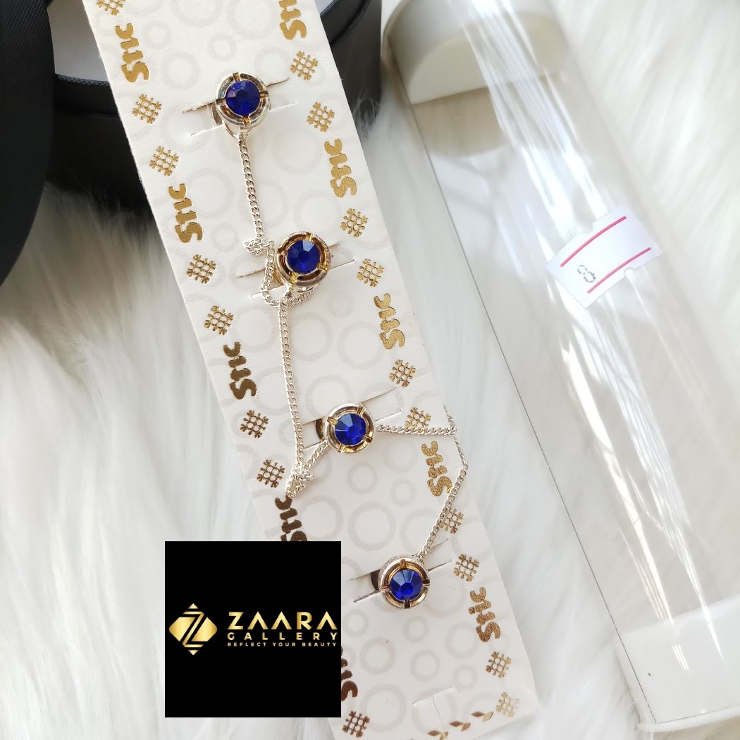 Picture of 4 Pieces Set Silver Chain Metal & Stone Panjabi Button For Men (Imported) M-609 - Panjabi Button for Men