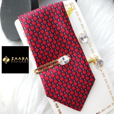 Picture of Tie And Tie Clips And Cufflinks Set For Men (Imported) (M-TTC 11103)- Tie And Tie Clips And Cufflinks Set