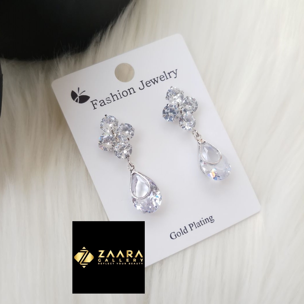 Picture of Korean Fashion Stone Silver & Golden Earrings For Women & Girls - 1 Pair (Imported) M-ST578 - Earring - Earrings for Women