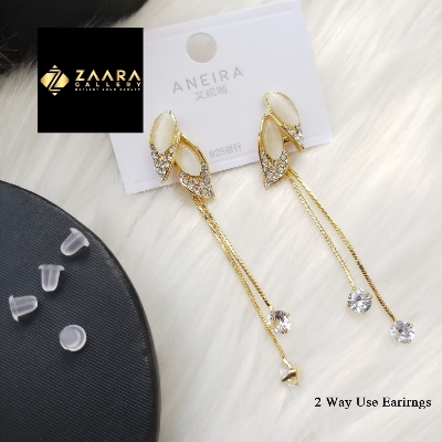 Picture of Korean Fashion Stone Golden Earrings For Women & Girls - 1 Pair (Imported) M-ST582 - Earring - Earrings for Women