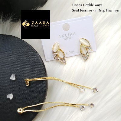 Picture of Korean Fashion Stone Golden Earrings For Women & Girls - 1 Pair (Imported) M-ST582 - Earring - Earrings for Women