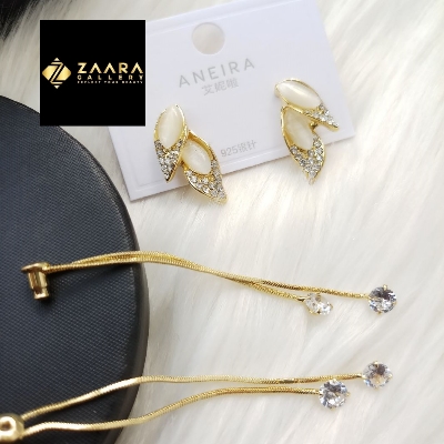 Picture of Korean Fashion Stone Golden Earrings For Women & Girls - 1 Pair (Imported) M-ST582 - Earring - Earrings for Women