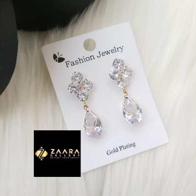 Picture of Korean Fashion Stone Golden Earrings For Women & Girls - 1 Pair (Imported) Model-ST584 - Earring - Earrings for Women