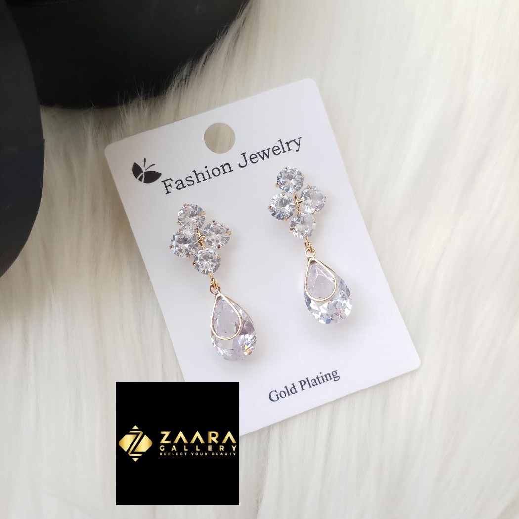 Picture of Korean Fashion Stone Golden Earrings For Women & Girls - 1 Pair (Imported) Model-ST584 - Earring - Earrings for Women