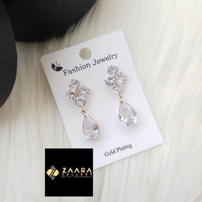 Picture of Korean Fashion Stone Golden Earrings For Women & Girls - 1 Pair (Imported) Model-ST584 - Earring - Earrings for Women