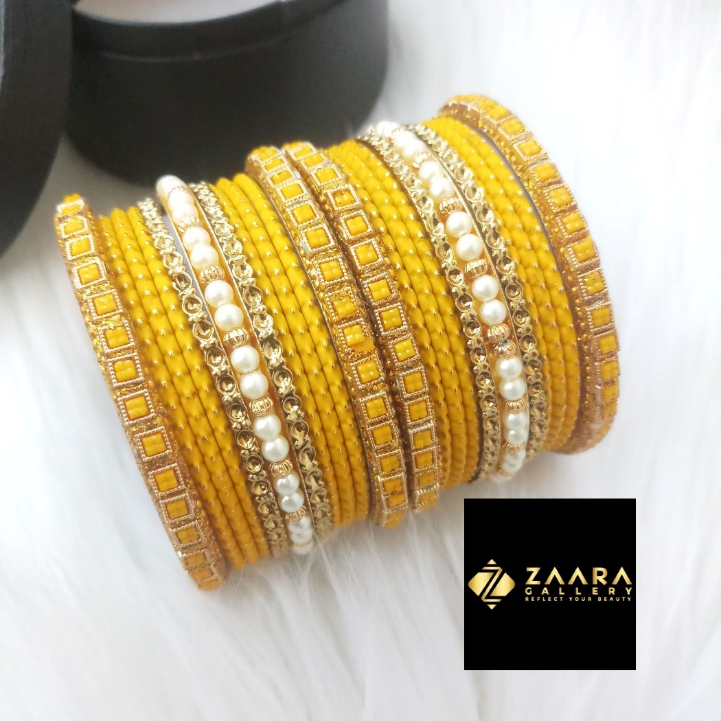Picture of Premium Quality Bridal Bangles for Women (Yellow) (Imported) M-PQB980003 - 22 Pieces - Bangles - Bangles for Women - চুড়ি