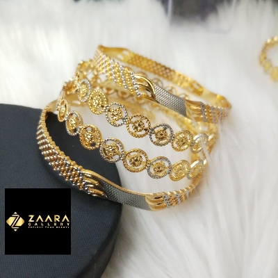 Picture of City Gold Bangles/ Gold Plated & Silver Plated Two-Tone Color Laser Cut Bangles For Women Top Quality Color Grade-1 (Imported) M-CT7058 - 4 Pieces - Bangles