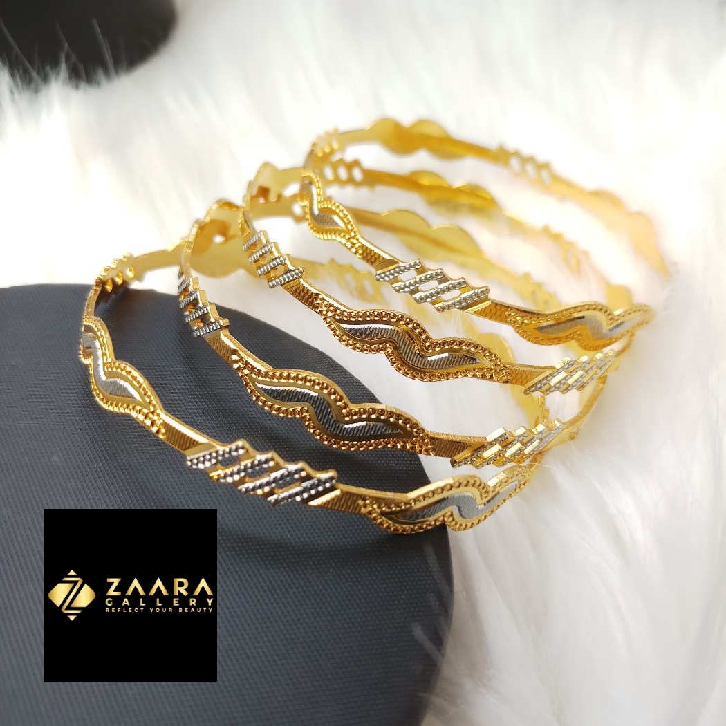 Picture of City Gold Bangles/ Gold Plated & Silver Plated Two-Tone Color Laser Cut Bangles For Women (Imported) M-CT7059 - 4 Pieces Top Quality Color - Express